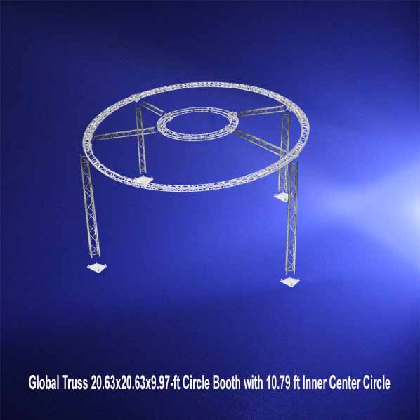 Global Truss 20.63 x 20.63 x 9.97 ft Circle Booth with a 10.79 ft Inner Circle on blue background