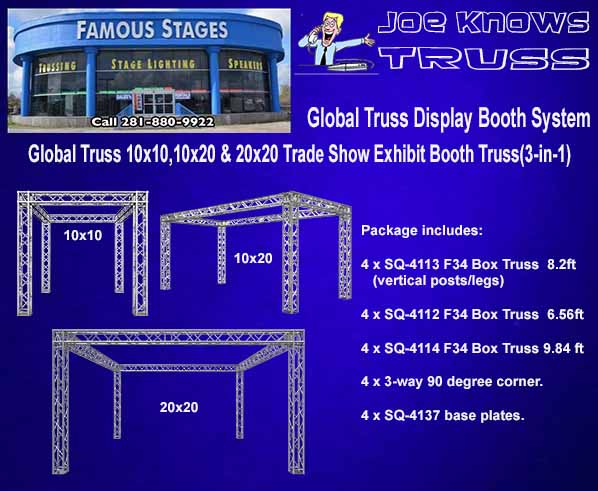 Global Truss 10x10, 10x20, & 20x20 Modular Trade Show Exhibit Booth (3 in 1)