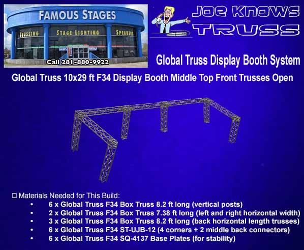 Global Truss F34 10x29 ft Trade Show Booth – Middle Front Top Trusses Open Materials List