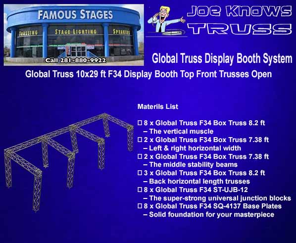 Global Truss F34 10x29 ft Trade Show Booth – Front Top Trusses Open Materials List