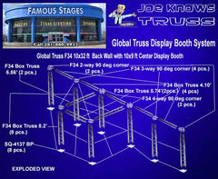 Global Truss F34 10x32 ft Back Wall with 10x9 ft Center Display Booth - Exploded View