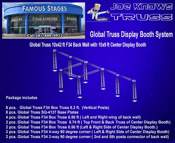 Global Truss F34 10x42 ft Back Wall with a 10x9 ft Center Display Booth - Materials List