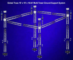 Global Truss 19' x 19' x 18.04' Multi-Tower Ground Support System on blue background