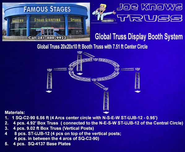Global Truss F34 20x20x10 Booth Truss with a 7.51 ft Center Circle materials list
