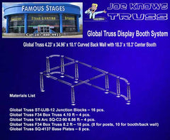 Global Truss 4.23' x 34.96' x 10.1' Curved Back Wall with 18.3' x 18.3' Center Booth on blue background