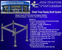 Global Truss GT1476 Ground Support System (14.76 ft Towers + 15.72 ft x 15.72 ft Top Truss) on blue background