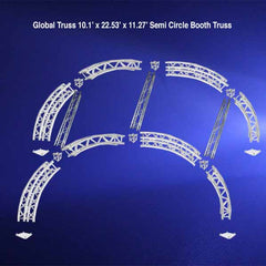 Global Truss 10.1’ x 22.53’ x 11.27’ Semi-Circle Booth Truss on a blue background