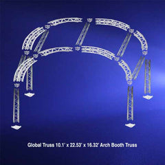 Global Truss 10.1’ x 22.53’ x 16.32’ Arch Booth Truss on blue background