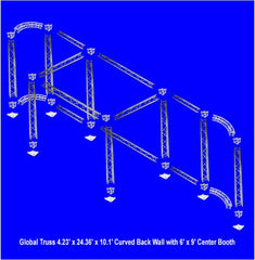 Global Truss 4.23' x 24.36' x 10.1' Curved Back Wall with 6' x 9' on blue background