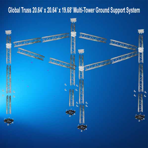Global Truss 20.64’ x 20.64’ x 19.68’ Multi-Tower Ground Support System