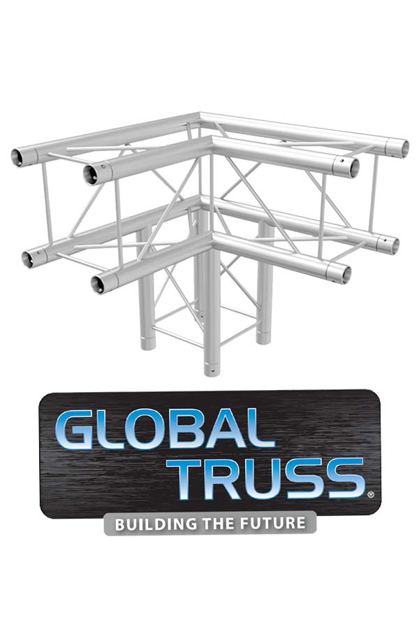 Global Truss F24 8.5in Aluminum Box Truss 8.5” 3 Way 90° Corner with logo