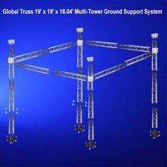 Global Truss 19' x 19' x 18.04' Multi-Tower Ground Support System on blue background